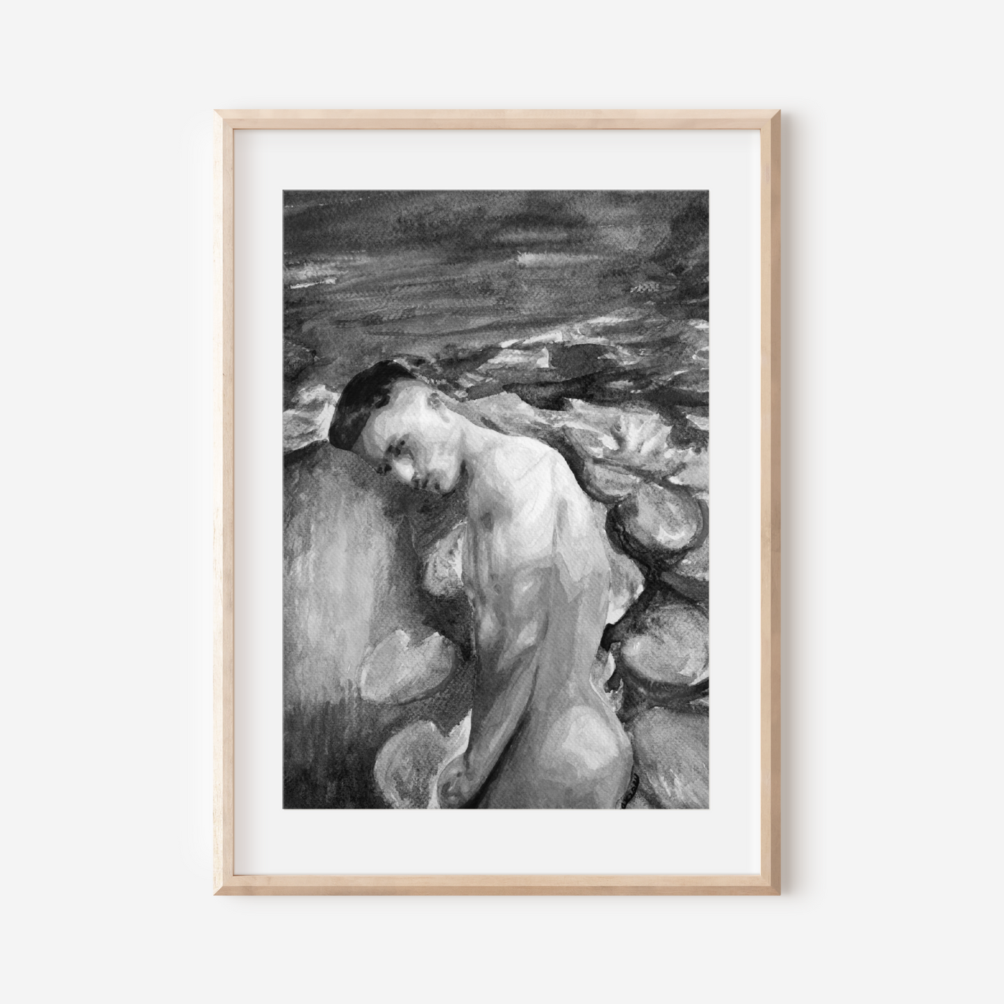 Gay Nude Male at Lily Pond Black & White