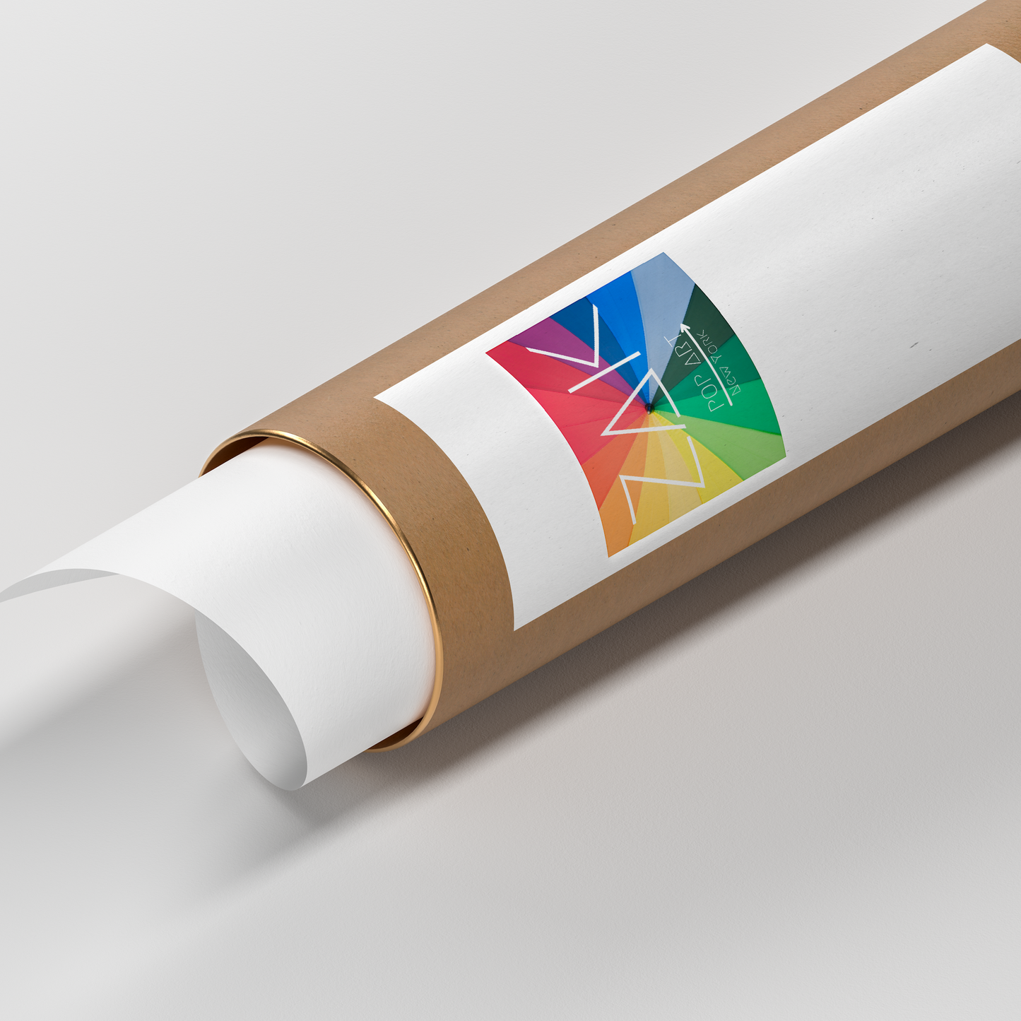 Roll of white paper with a colorful logo zak pop art on a light gray background
