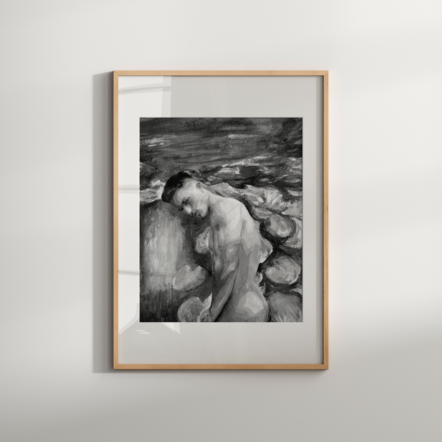 Gay Nude Male at Lily Pond Black & White