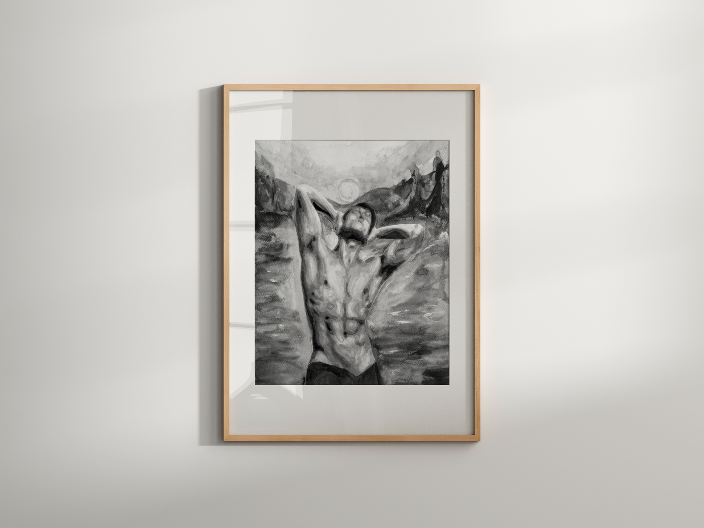 Gay Shirtless Male at Sunset Black & White Gay Art | Same Sex Couple Gift | Same Sex Marriage | Same Sex Engagement | Engagement Party Gift