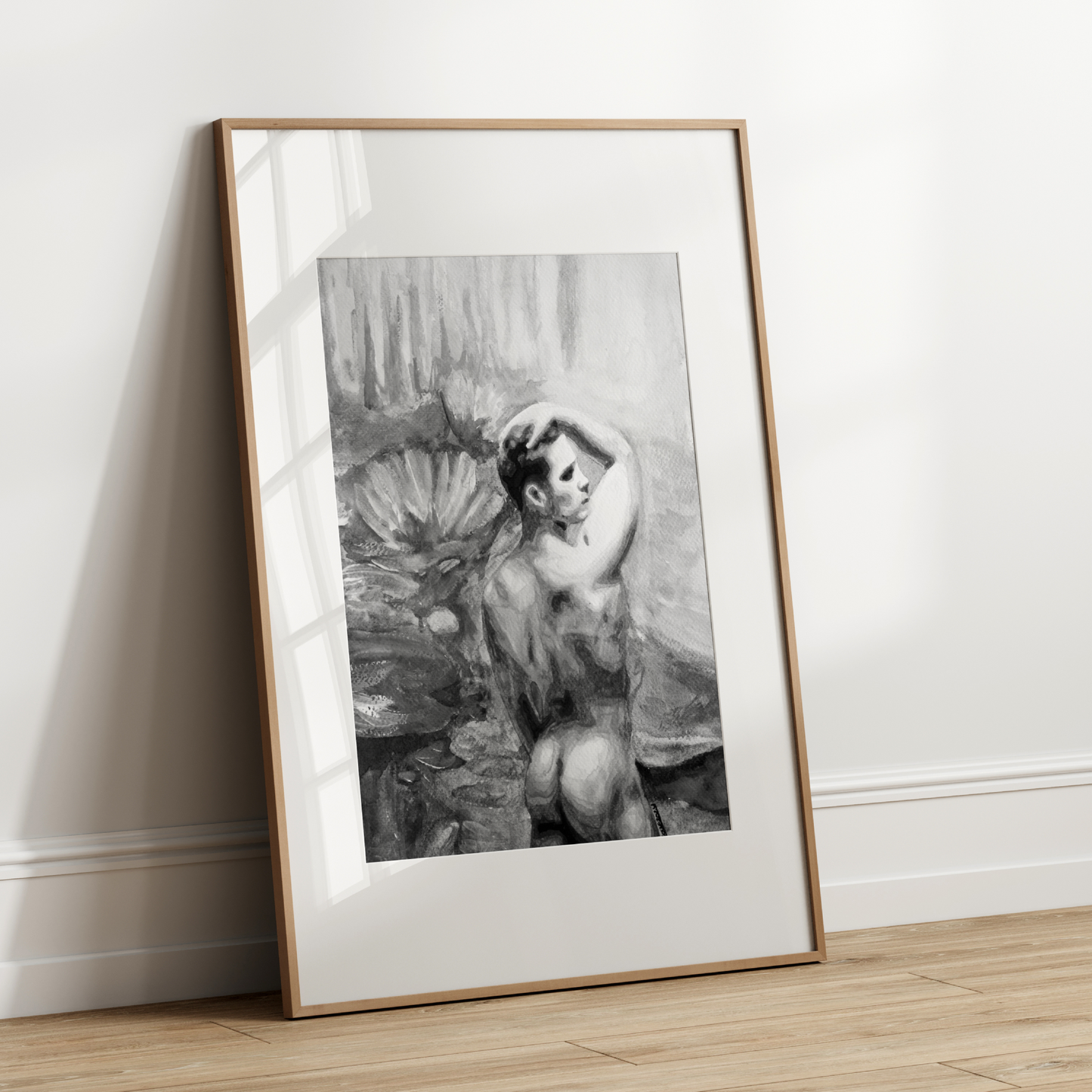 Gay Nude Male at Lily Pond Black & White Art