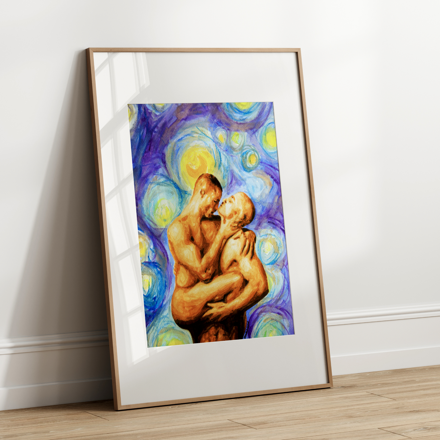 Gay Couple Kissing in Starry Night Art Print
