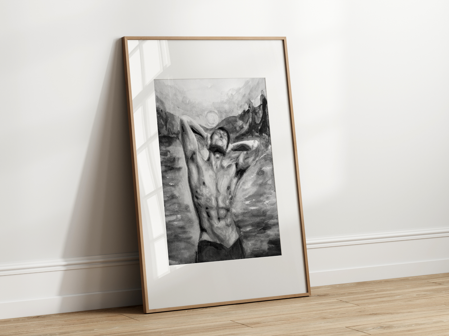 Gay Shirtless Male at Sunset Black & White Gay Art | Same Sex Couple Gift | Same Sex Marriage | Same Sex Engagement | Engagement Party Gift