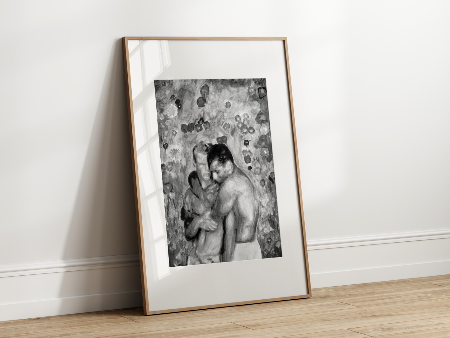 Black & White Gay Couple Hug – Garden Background Art Print