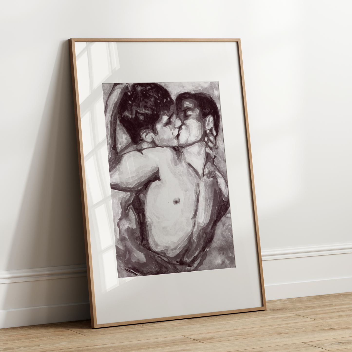 Gay Couple Kissing Watercolor Art Print | Same Sex Couple Gift | Same Sex Marriage | black & white | Engagement Party Gift | Gay Art Print