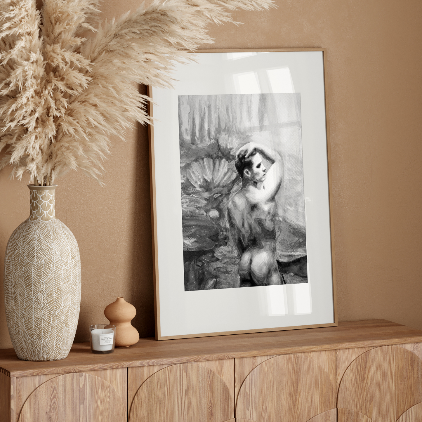 Gay Nude Male at Lily Pond Black & White Art