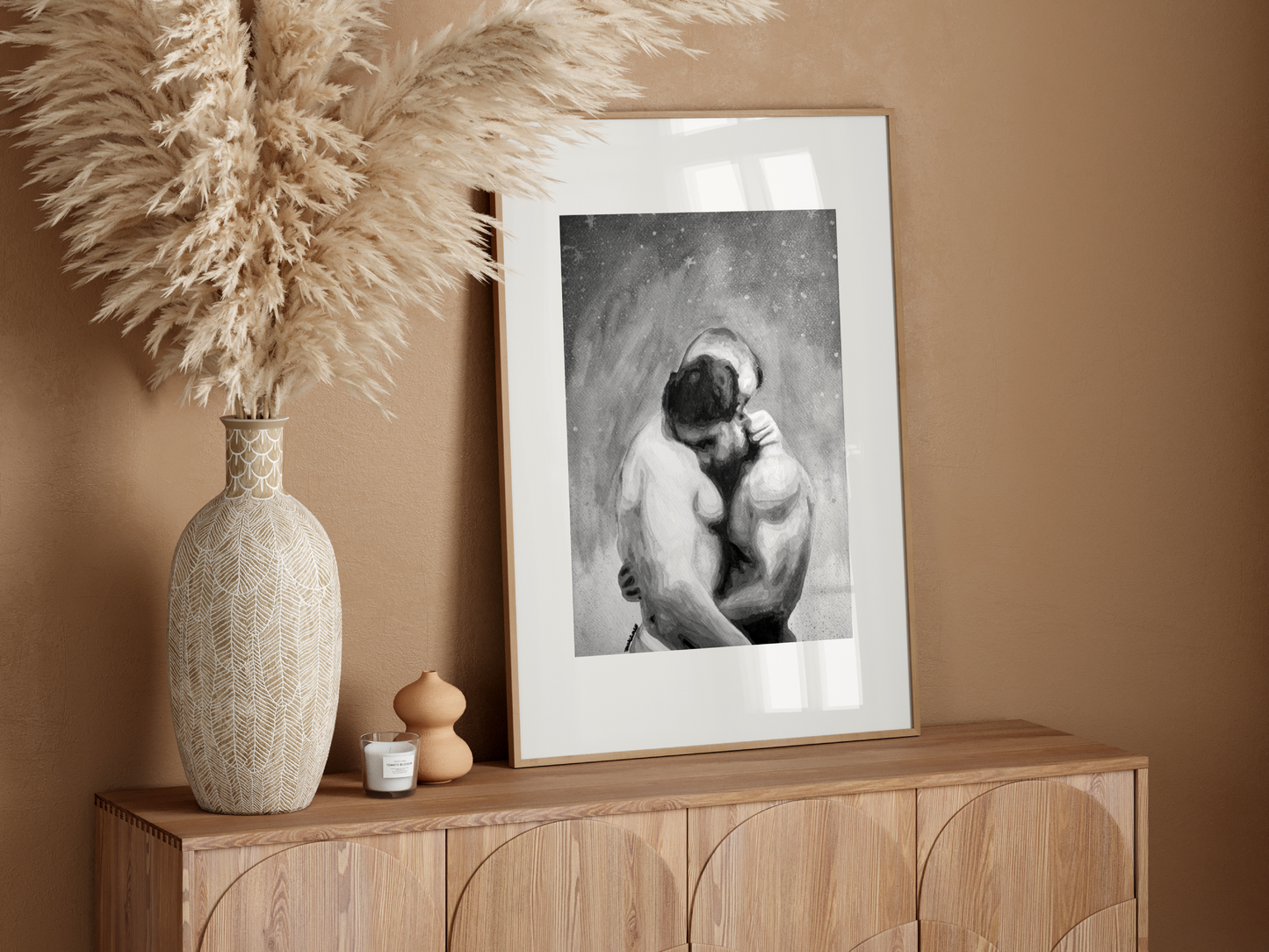 Hug Gay Couple in Black & White Art | Same Sex Couple Gift | Same Sex Marriage | Same Sex Engagement | Engagement Party Gift | Gay Art Print