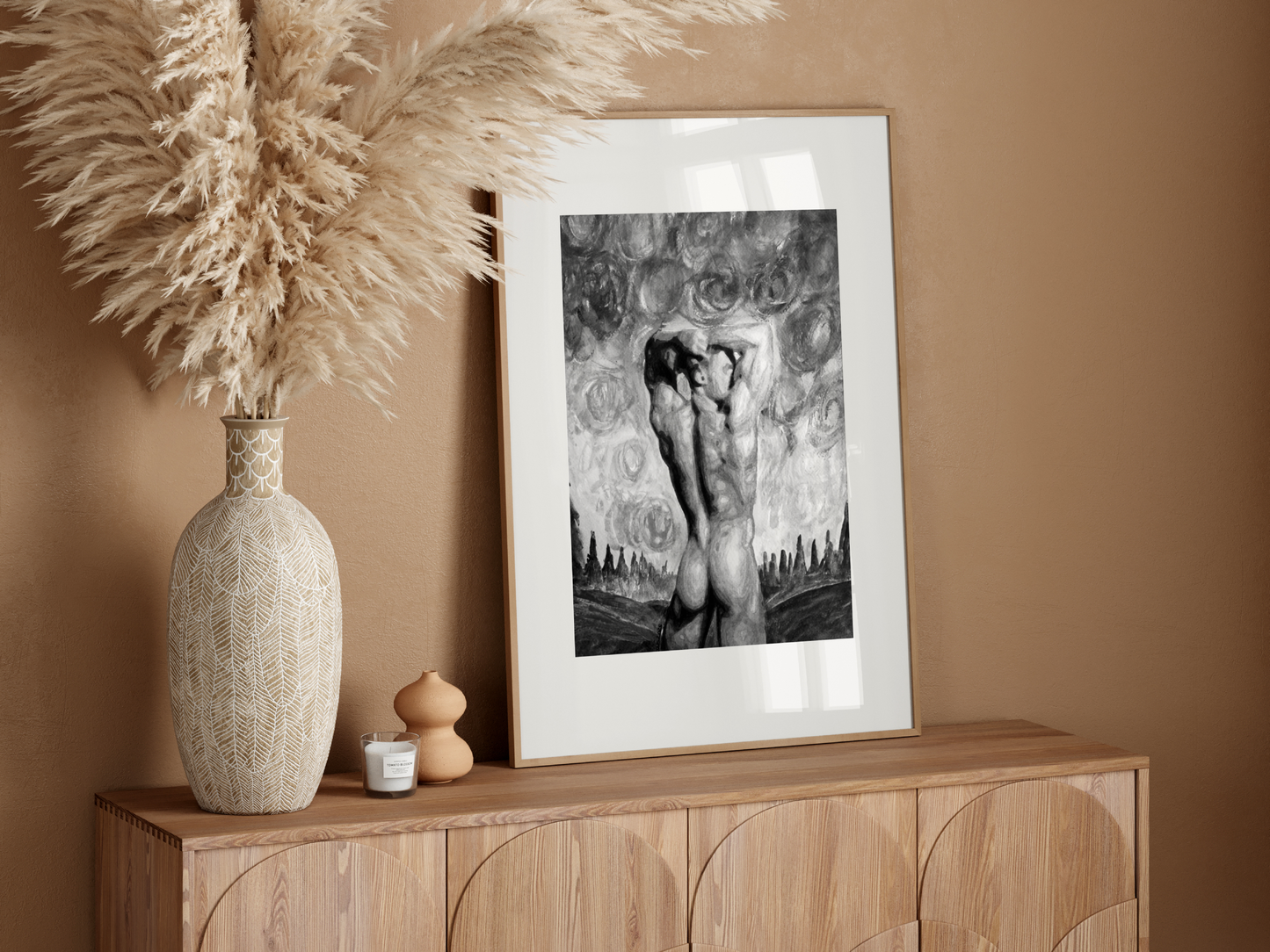 Back to Freedom – B&W Nude Figure in Van Gogh Sky | Zak Pop Art