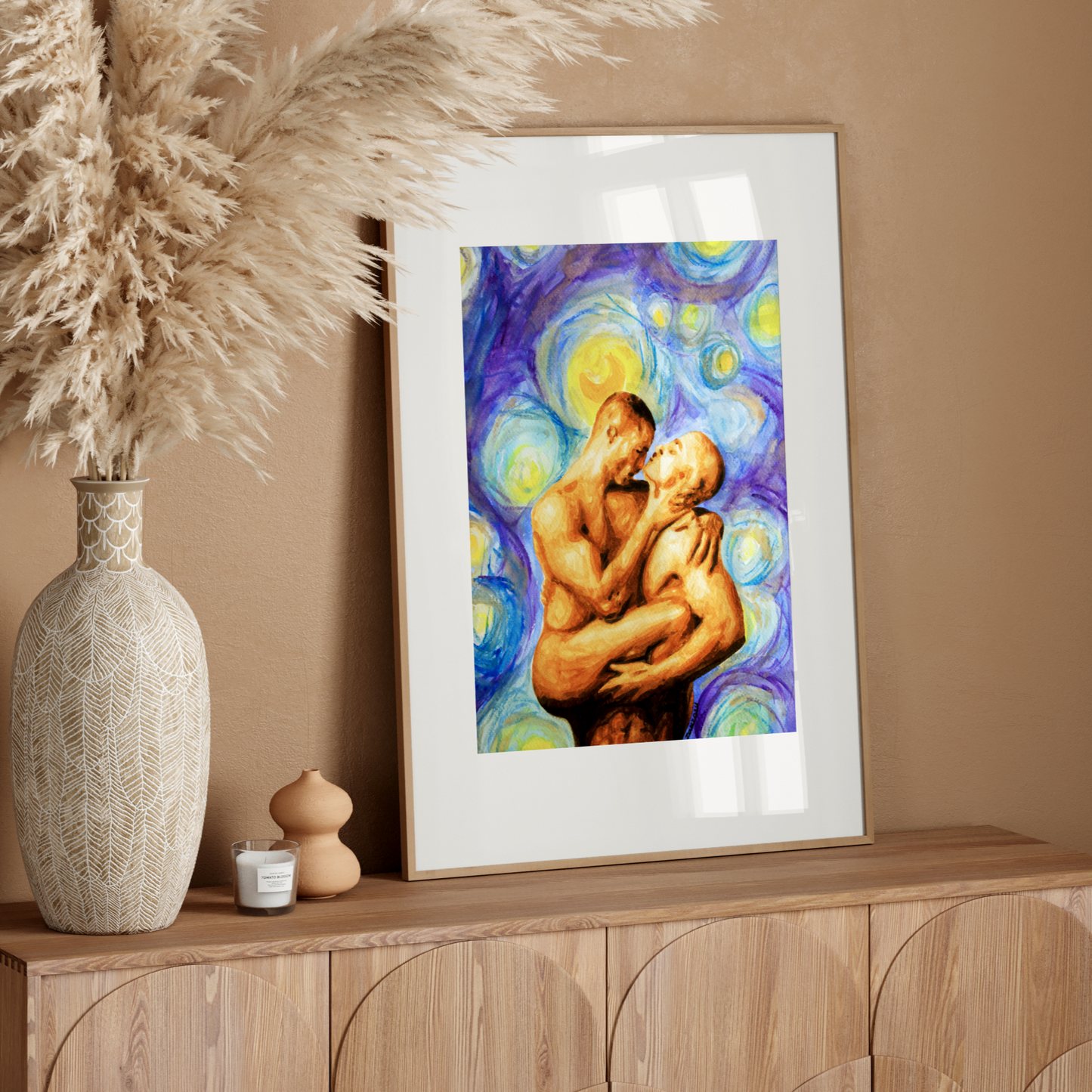 Gay Couple Kissing in Starry Night Art Print