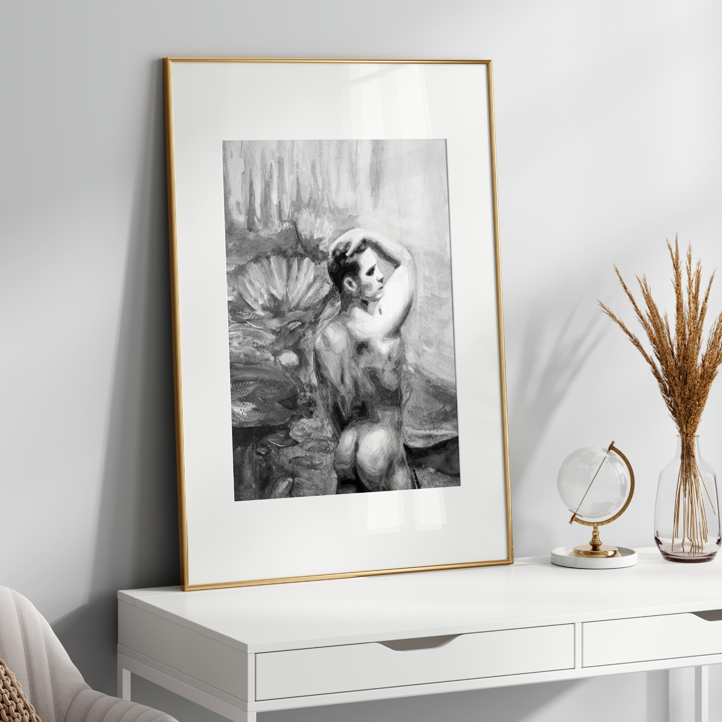 Gay Nude Male at Lily Pond Black & White Art