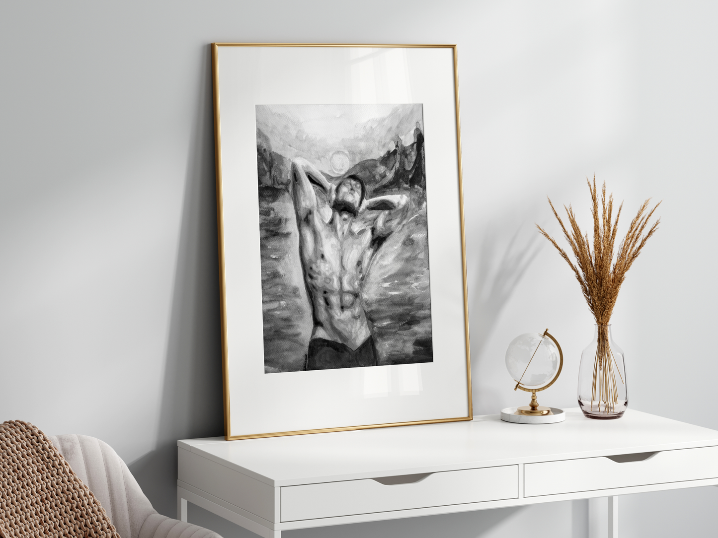 Gay Shirtless Male at Sunset Black & White Gay Art | Same Sex Couple Gift | Same Sex Marriage | Same Sex Engagement | Engagement Party Gift