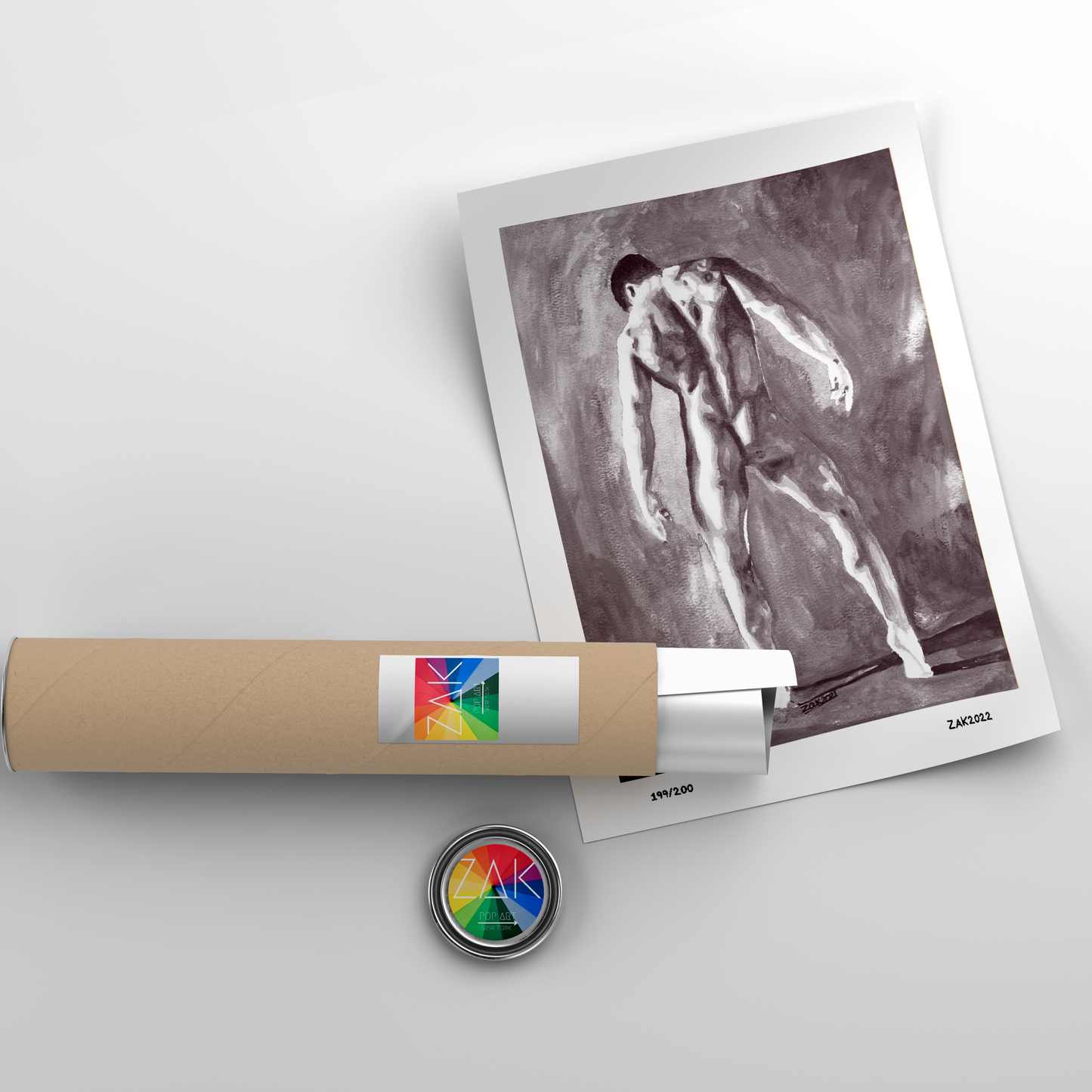 This image features a striking black and white art print titled "Adam in the Garden of Eden." The print captures a sensuous and abstract depiction of a male nude figure, emphasizing the play of light and shadow across the figure's muscular form.