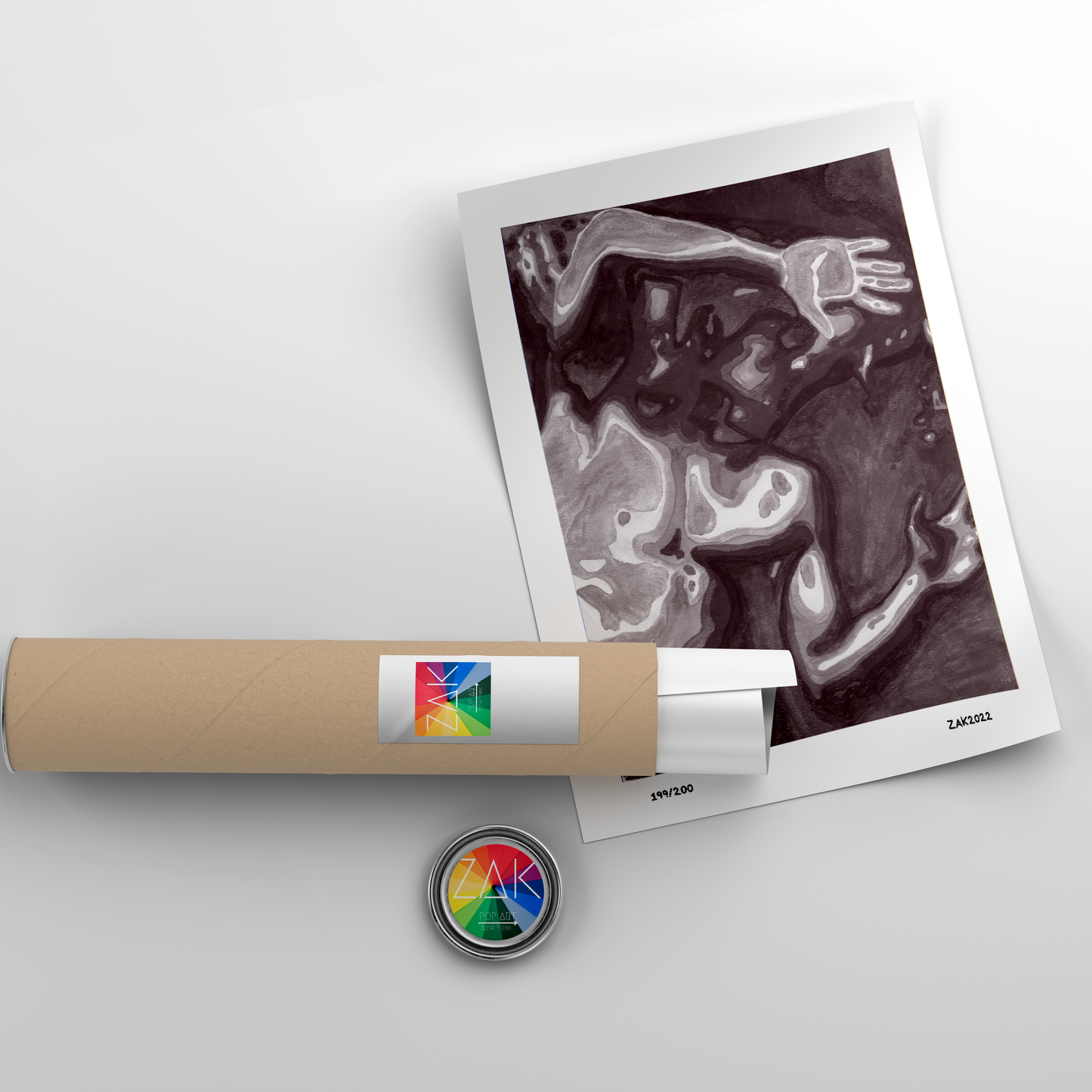 This image features a striking black and white art print titled "X-Ray (B&W)." The print captures the essence of gay male erotic art, showcasing a stylized, abstract depiction of a male figure in a sensuous pose.