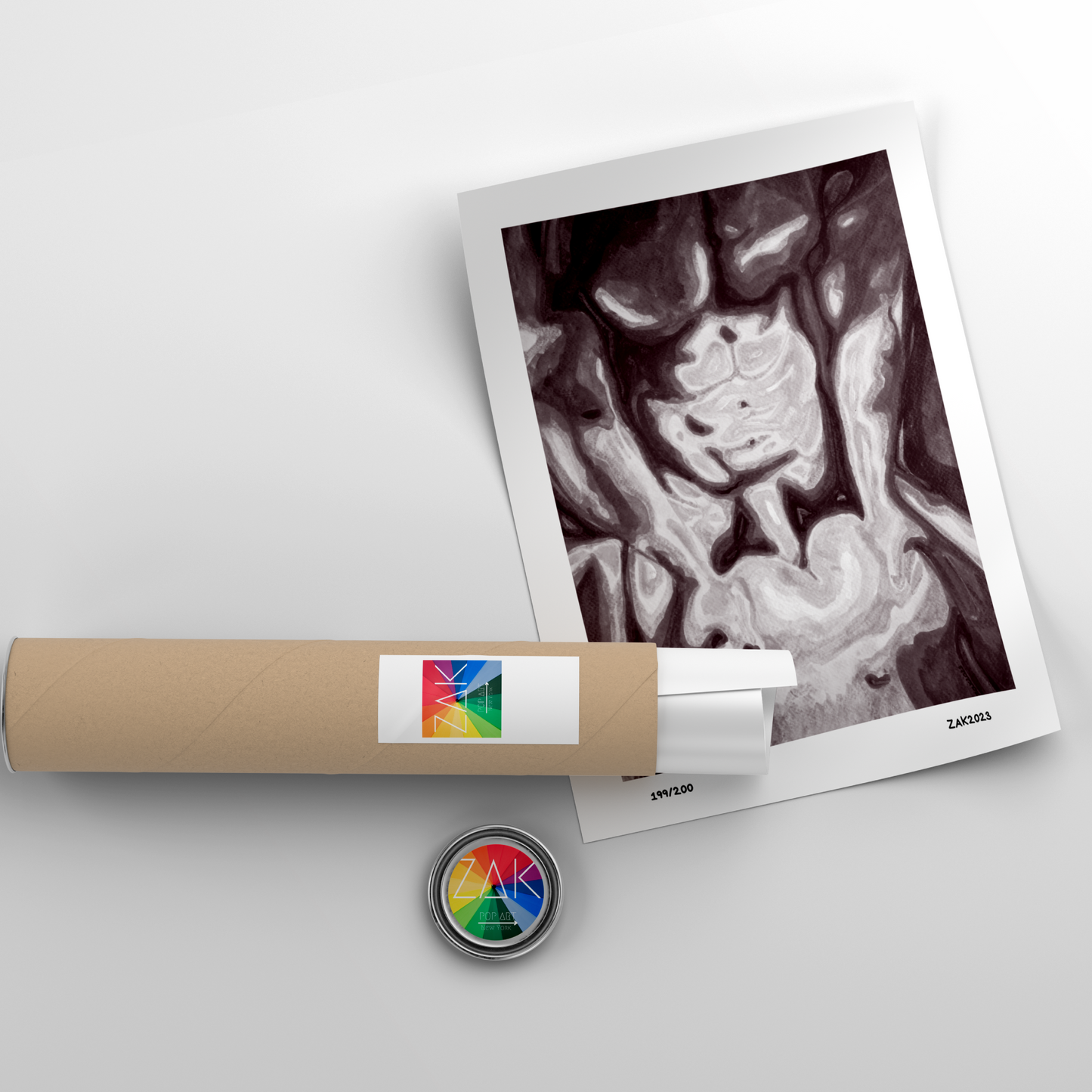 This image features a framed art print titled "Hardcore," presented in a simple, elegant frame with a white border. The artwork itself is a Giclée print of an original painting, showcasing a muted, earth-toned depiction of a nude male figure.