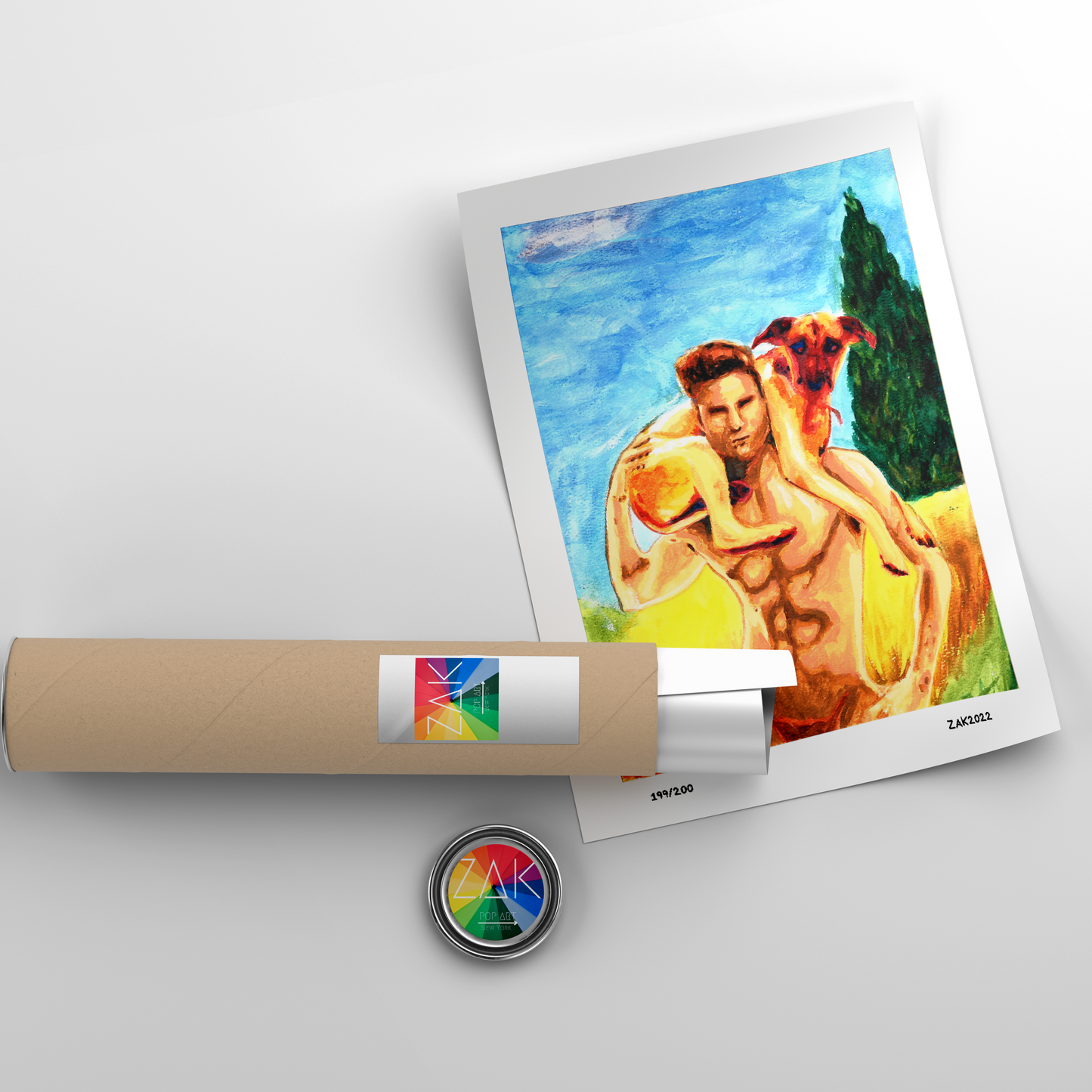 Full Nude Watercolor Art Print | Man with Dog | Gay Art Print | Homoerotic Art Print | Gay Male Art | Gay Couple Gift | Gay Club Art