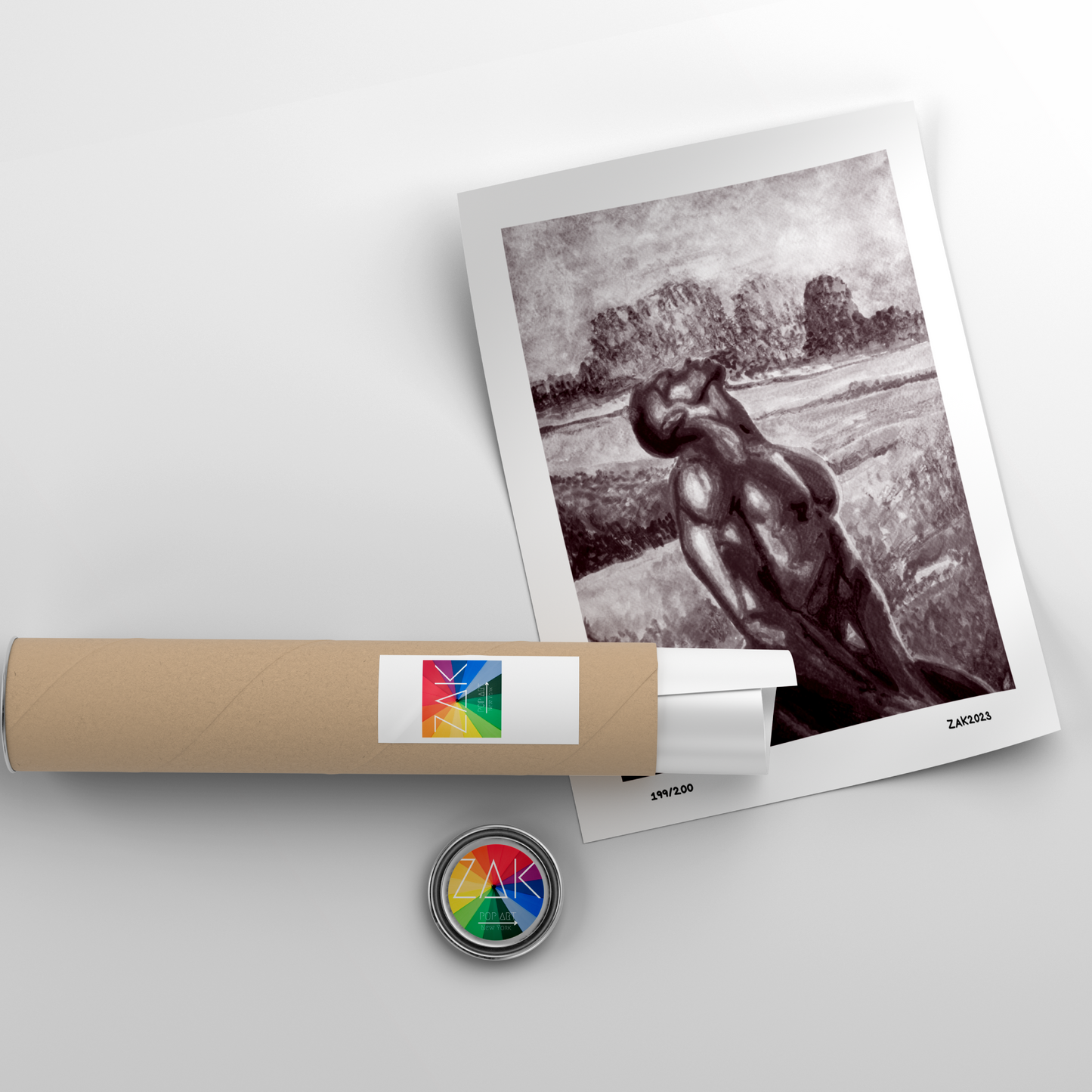 This image features a framed art print titled "Love Blossoms 2," a same-sex garden romance print. The artwork is in bold black and white, depicting a stylized, erotic portrayal of a figure in a contemplative pose, set against a softly lit, natural background.