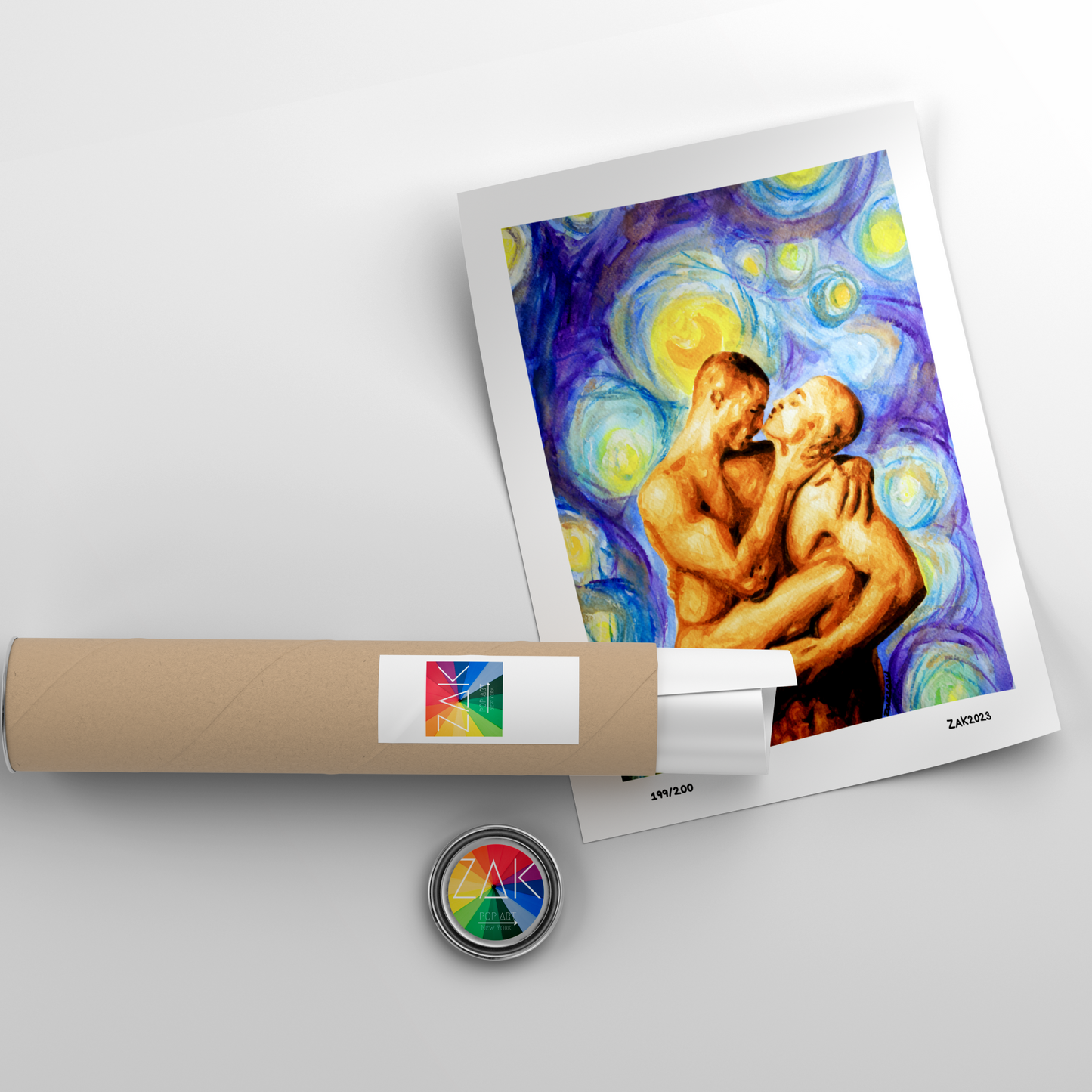 Gay Couple Kissing in Starry Night Art Print