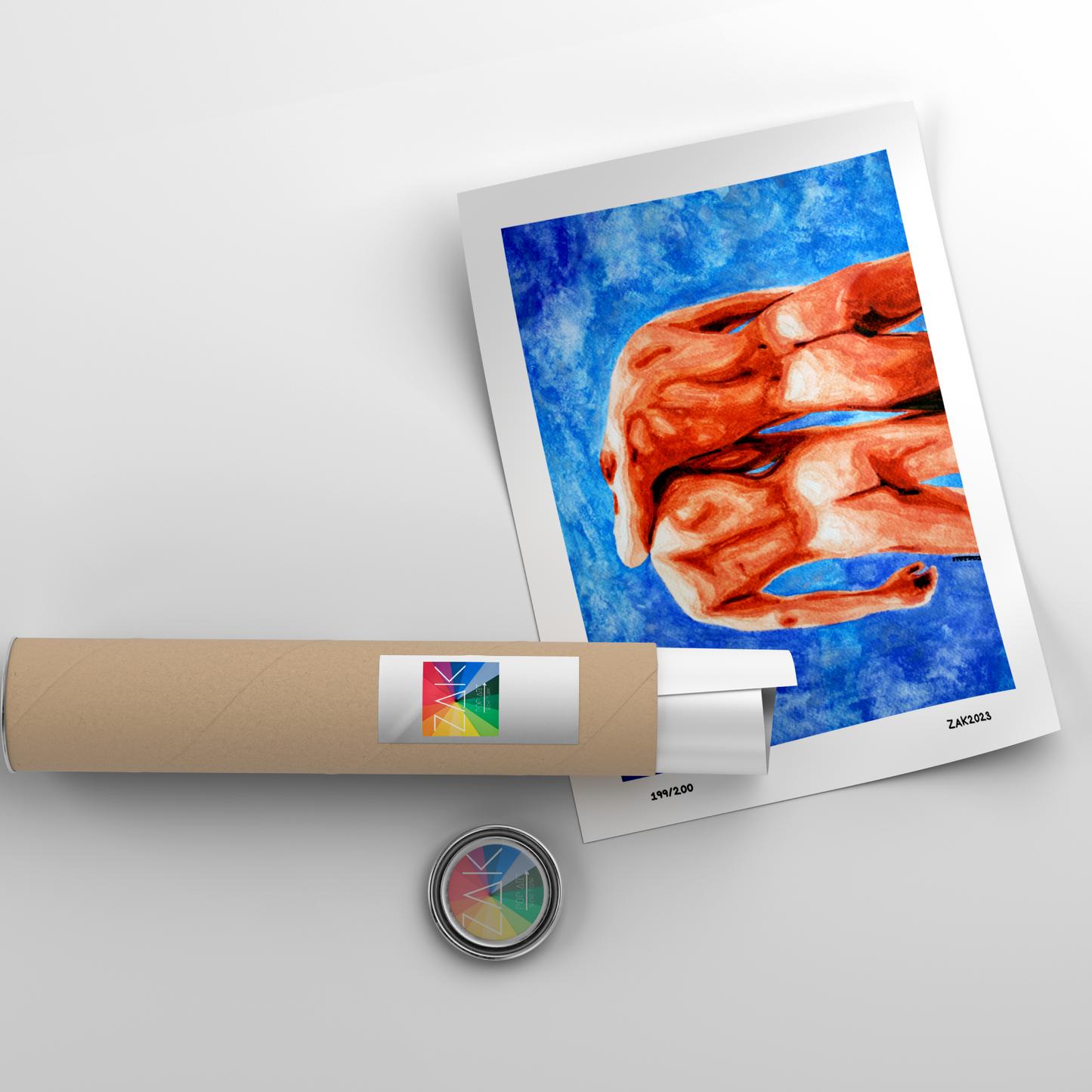 This image displays a striking piece of wall art titled "Butts," which features a vivid and colorful depiction of a male nude form. The artwork is rendered in bold and expressive colors, highlighting the contours and shape of the figure in a way that is both artistic and provocative.
