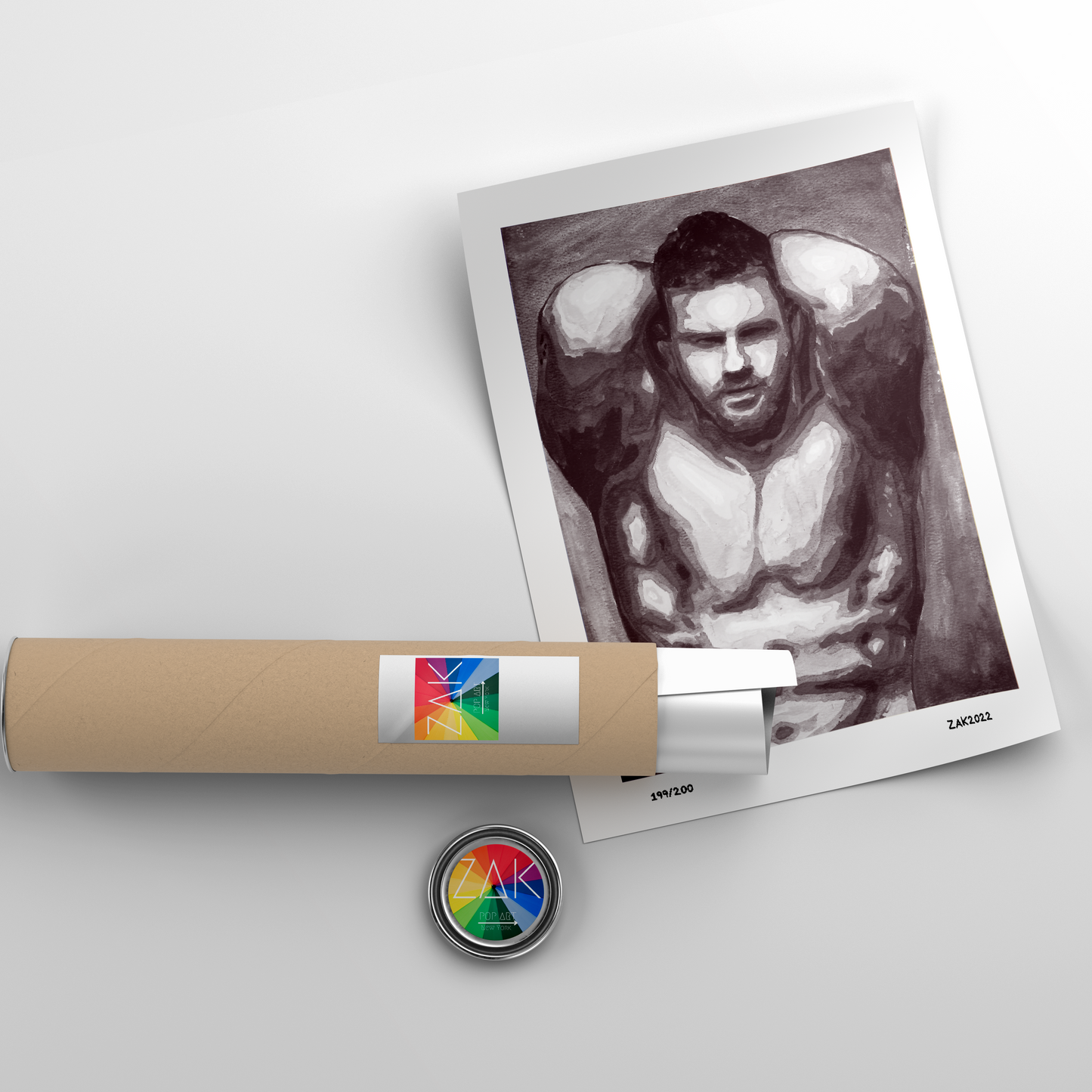 This image features a striking black and white art print titled "Manly (B&W)." It showcases a close-up portrait of a male figure, emphasizing the play of light and shadows across the contours of the body.