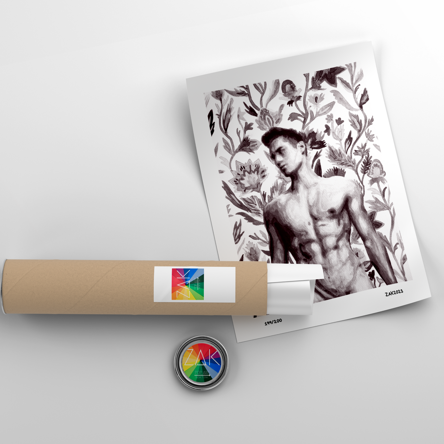 The Nude Male with Spring Flowers print is a stunning addition to any home, with black and white and striking imagery