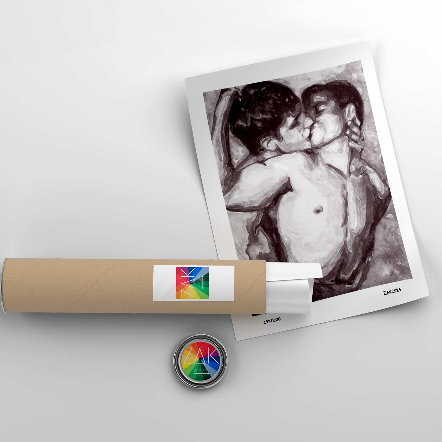 Gay Couple Kissing Watercolor Art Print | Same Sex Couple Gift | Same Sex Marriage | black & white | Engagement Party Gift | Gay Art Print