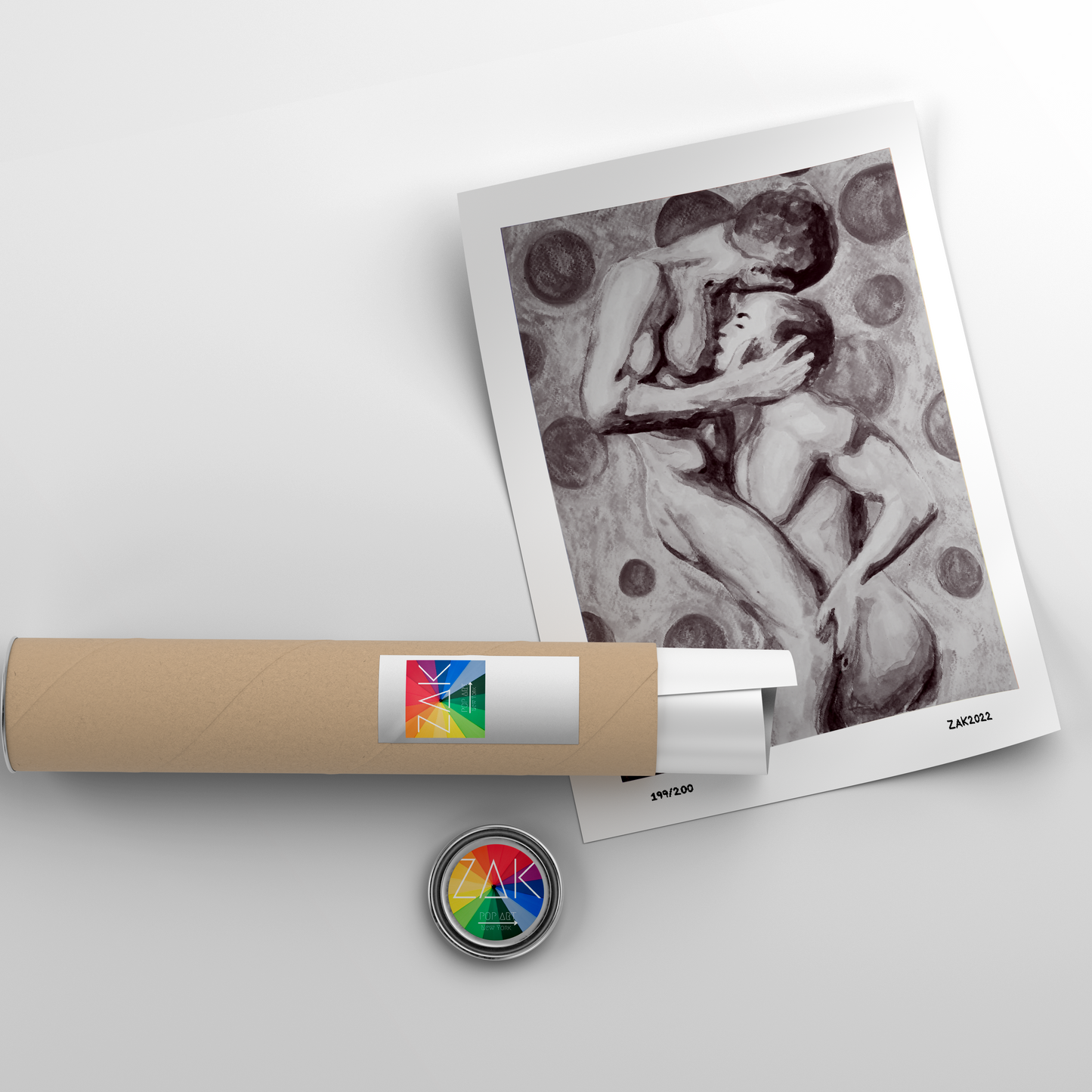 This image features a striking homoerotic wall art print, The artwork depicts a nude male figure in a dynamic, intimate pose with another figure, highlighting themes of love and romance.