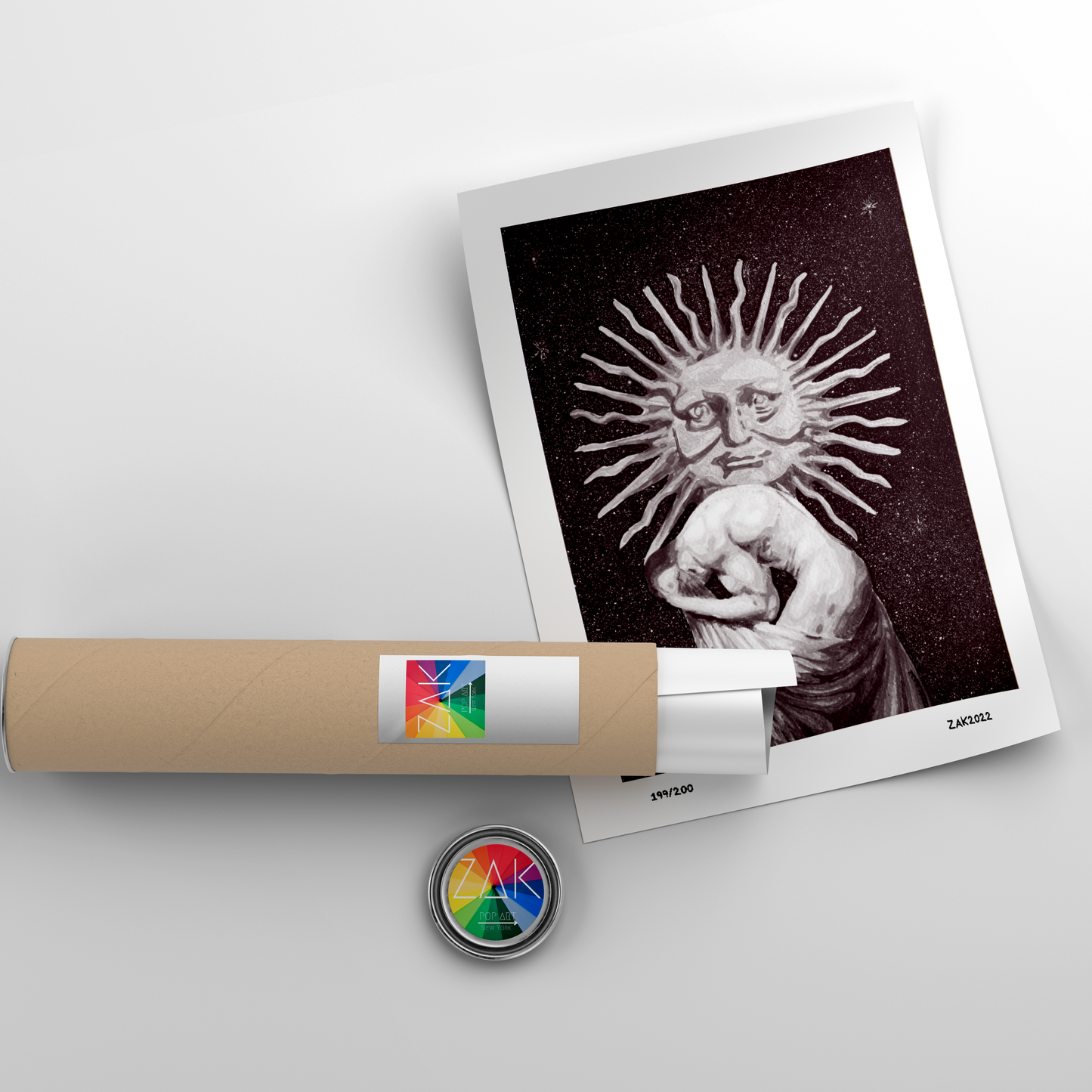 This image features a striking art print which is a watercolor print of an original painting. The artwork depicts a nude male figure with a boho, erotic sun print.
