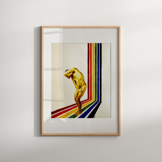 Mid Century Print Nude Male with Rainbow Flag Line Art Print Gay Art Print Great Gay Gifts Male Art Vintage 70s Wall Art Retro Wall Art