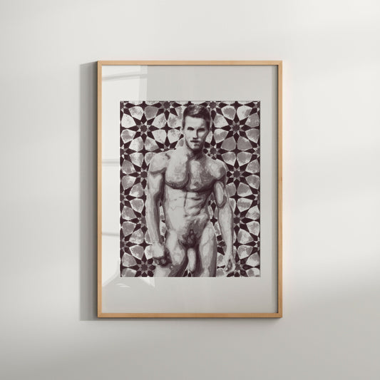 Male Nude Painting of a Naked Man Limited Edition Gay Interest Art Print Full Frontal Nudity Erotic Penis Homoerotic Black & White Print
