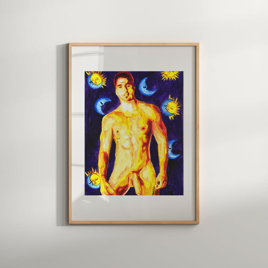 gay drawing Sun and Moon print | best gay artists | Queer Art | Nude Male Art | gay artwork | male nude watercolor | gay best friend gift
