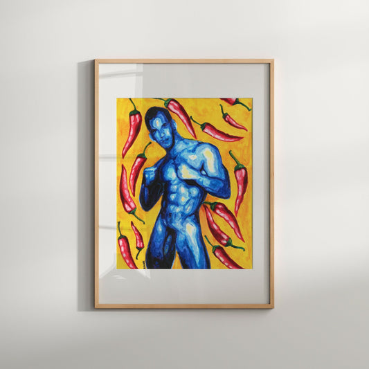 erotic wall art. Nude Male gay chilies print | gay artwork | gay gift ideas | gift ideas for boyfriend gay | male nude watercolor | Queer Art | gay male