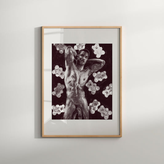erotic wall art. gay art print Engagement Party Gift |gummy bear| Homosexual Art | Reality Art | Portraiture Art | Homosexuality Art | black and white Admire the beauty of this man in full glory through this sexy