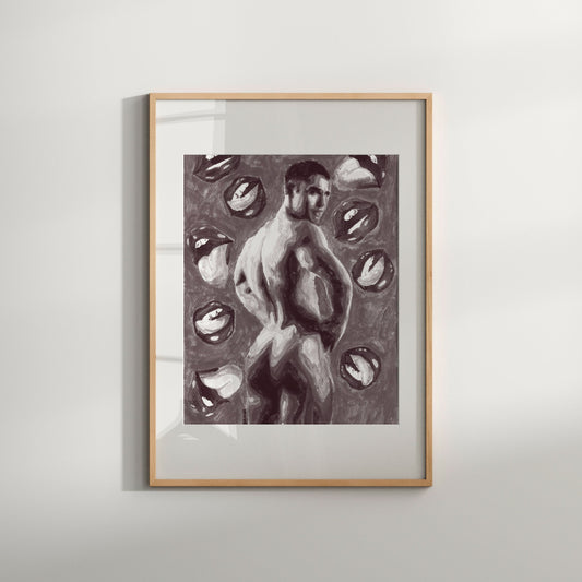 erotic wall art. Hot Gay Art | Risque Art Lips Print Lips | Mature Gay Men | Homoerotic Men | Male Fine Art | Presents for Gay Couples | Black and white
