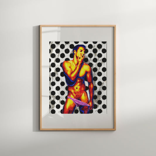 Nude Men Wall Art Watercolor Print Naked Male Figure Torso Body Portrait Nude Sexy Erotic Poster Gay Pride LGBT Homoerotic Modern Polka Dot