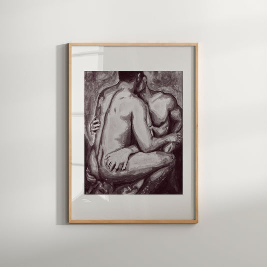 lgbt painting homopink wall print | gay art | black & white paintings for sale | nude male figure | queer artist | couples gift | nude male