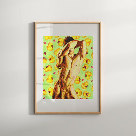 Visual Art queer art | watercolor pictures rubber duck | cute couple gifts | gay artwork | gay art | naked male figure | monochromatic art
