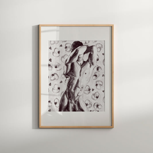 queer art | watercolor pictures rubber duck | cute couple gifts | gay artwork | gay art | naked male figure | black and white