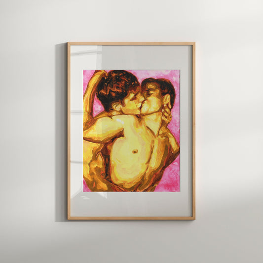 Gay Couple Kissing Watercolor Art Print by Zak Pop Art