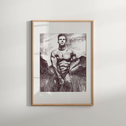 erotic painting large couple gifts for boyfriend | wall art decor | male nude | gay artwork | couples gift | homoerotic | Black and White