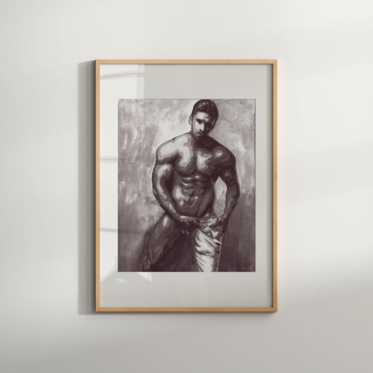 male nude black and white print limited edition gay art print photo full frontal nudity erotic naked man penis mature homoerotic wall decor