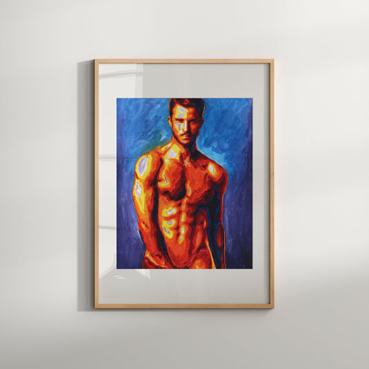 Portrait Art Gay Power | gifts for men | watercolor prints pink | male form art | erotic nudity painting | gay queer artwork | nude man