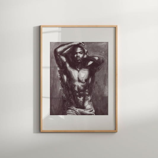Relaxing Male print black and white | Male Figure Art | Human Body Art | Unframed Art Print | Impressionist Art Print | Gay Art Print