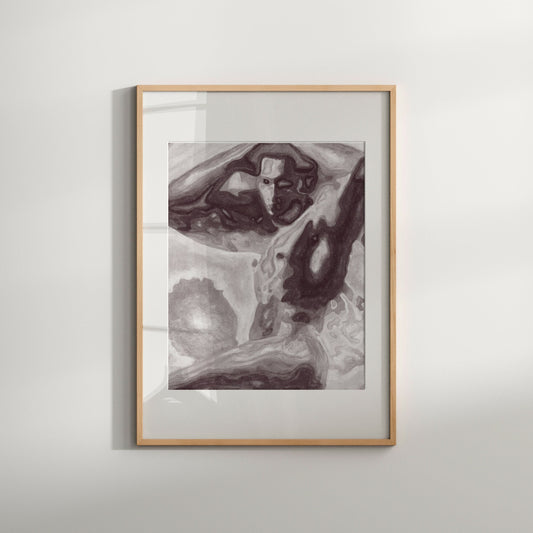 This image features a striking black and white photograph, capturing the essence of male nude flexibility and eroticism. The artwork, titled "Look (B&W)," presents a vintage-style image, emphasizing the beauty of the human form in a tasteful and artistic manner.