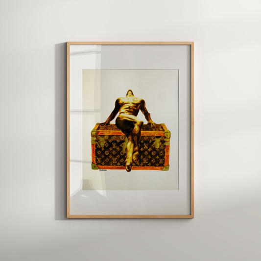 Male Nude Sitting on Bag Fashion Logo print Fashion Wall Art Naked Gay Art Full Frontal Nudity Homoerotic Wall Decor Erotic Nudity Gay Art