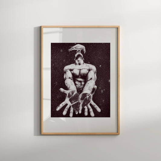 Male Nude with Broken Heart Adult Vintage Art Print Handsome Naked Man Gay Interest Mature Homoerotic Full Nudity Print for Bathroom Gay Art
