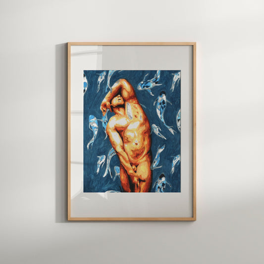 Male Nude Limited Edition Print of Original Artwork - Snapshot of an Erotic Dream underwater print Gay Art Full Frontal Nudity Penis Decor