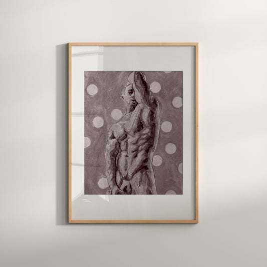gay art homoerotic prints | polka dot print | queer artist | black & white gift ideas for couple | erotic print drawing | male model figure
