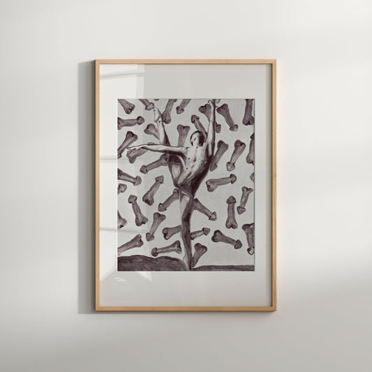 Full Frontal Nudity Watercolor black & white Print | Phallic Art Print | Penis Art | Homoerotic Art | Cock art Dick Gift| Male Figure