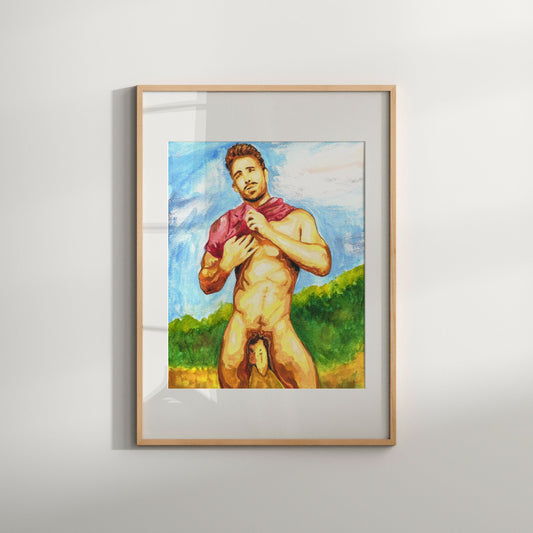 homoerotic illustration watercolors for sale | watercolor erotic painting | cool prints | male body drawing | gay art print Admire the beauty of this man in full glory through this sexy, erotic wall art