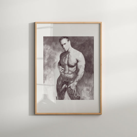 gay art print nude male figure | drawings of men | homoerotic images | cool prints for sale | black and white print | modern paintings
